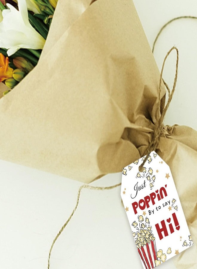 FORSHEEP 50pcs Just Popping by to Say Hi Tags, Popcorn Gift Tag with String for Birthday Party, Popping by Thank You Paper Tags for Gender Reveal Party Favors - Image 5